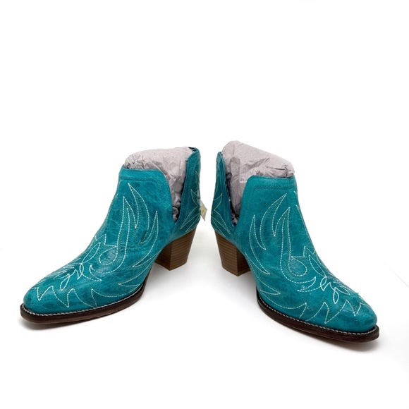 Roper Rowdy Western Booties Turquoise Leather Embroidered Ankle Boot Size 6.5 - Picture 3 of 9